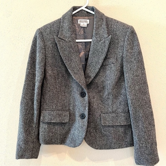 MICHAEL KORS Wool Herringbone Grey Academy Blazer Y2K women’s size 10 - Picture 1 of 9